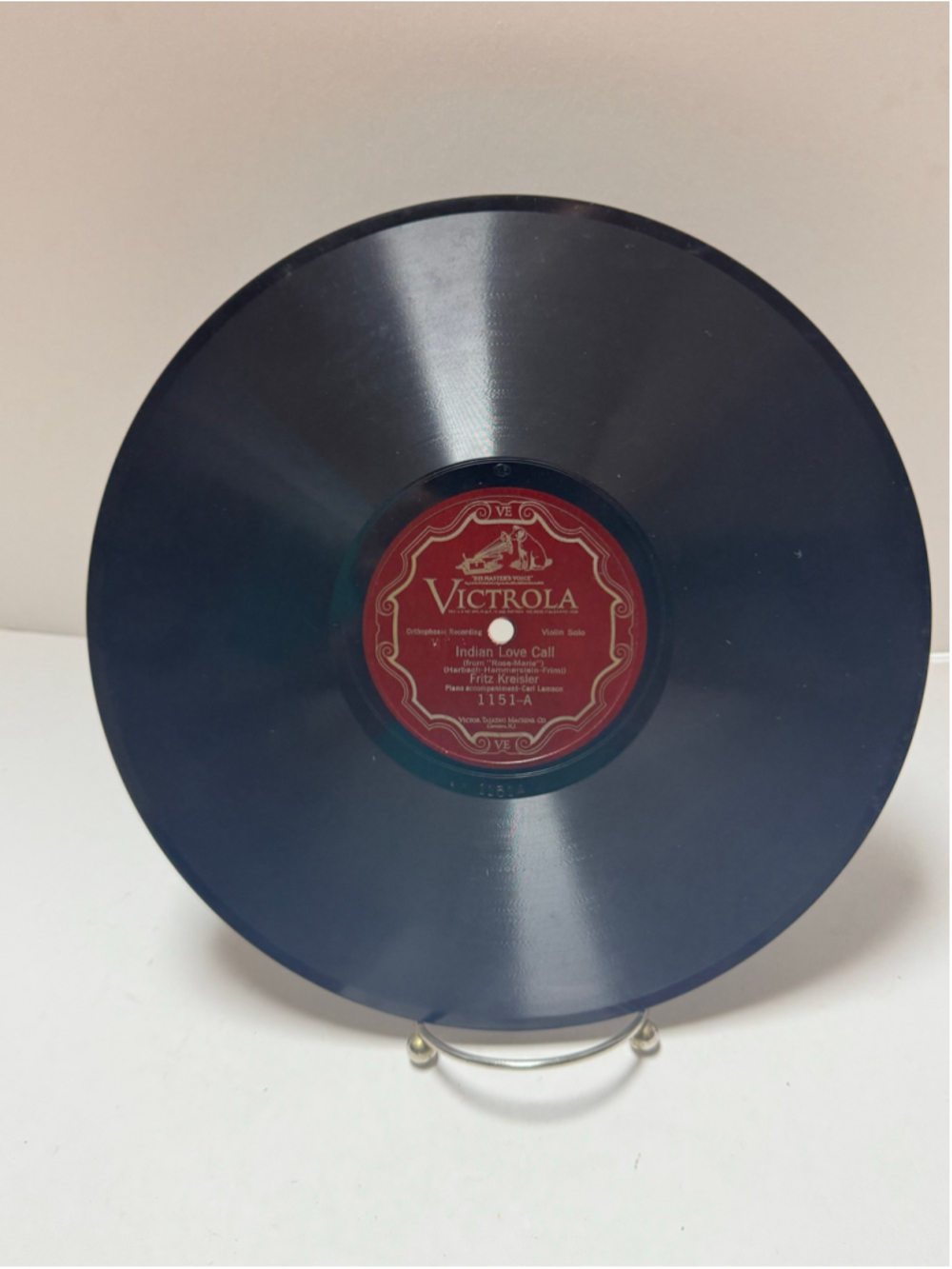 Victrola Vintage Shellac 78 RPM Record Fritz Kreisler Indian Love Call 10”